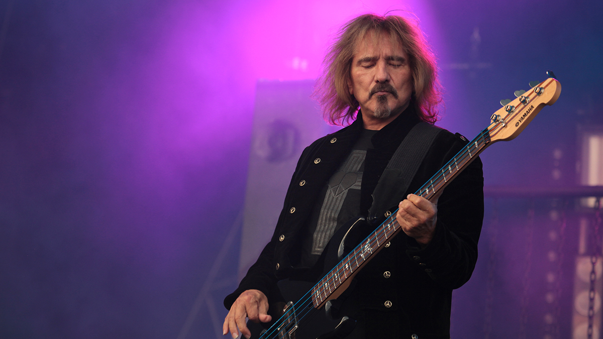 Geezer Butler performs on stage during day one of High Voltage Festival at Victoria Park on July 24, 2010 in London, England