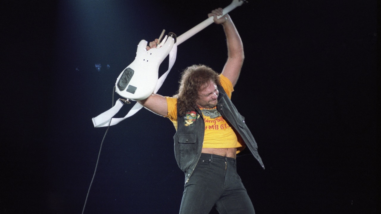 Michael Anthony bassist for Van Halen performs at the Hubert H. Humphrey Metrodome during the Monsters of Rock concert in Minneapolis, Minnesota on July 13, 1988.