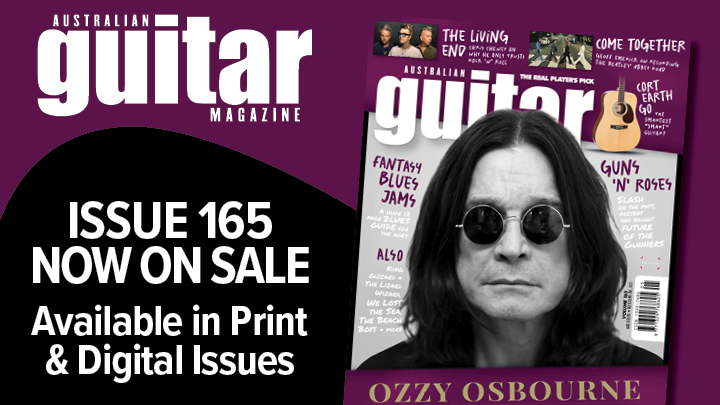 A promotional image for Australian Guitar #165, which features a portrait of Ozzy Osbourne